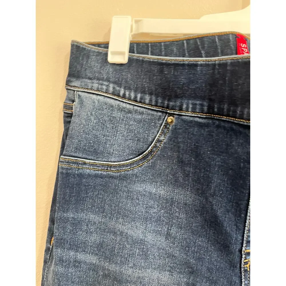 SPANX Distressed Ankle Skinny Jeans Pull On‎ Stretch Denim Medium Wash M